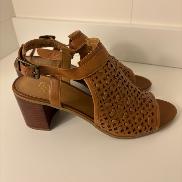 Franco Sarto Brown Leather Woven High Heel Sandals - Picture 1 of 7